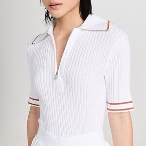 Varley Napier Fitted Knit Polo Top Shirt Size XS White Ribbed Sporty Preppy
